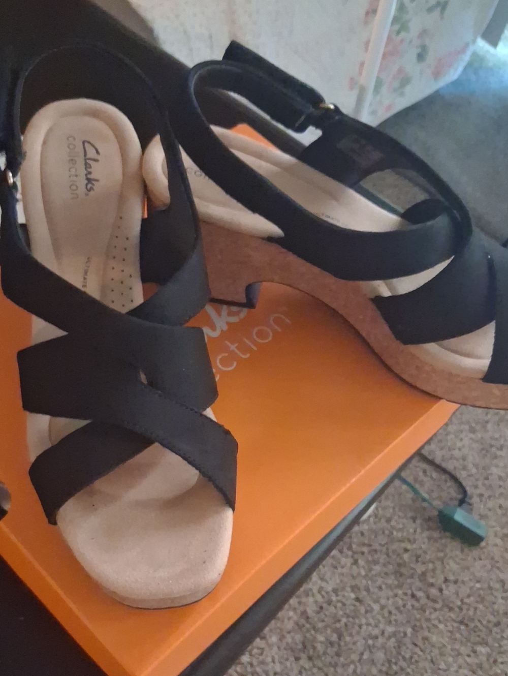 Clarks Black Crisscross Wedge Sandals NWT